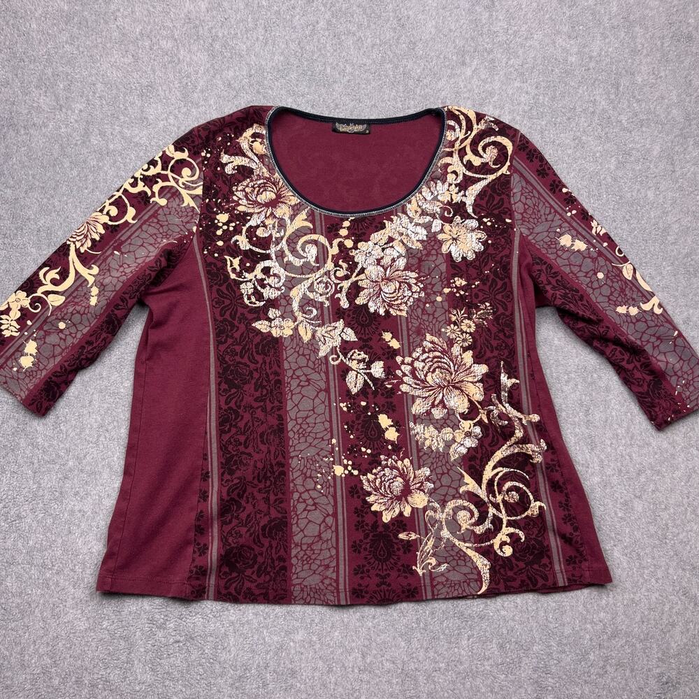 vanilla sugar top womens 3x red floral v neck 3/4 sleeve